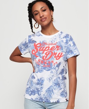 Superdry Original Hibiscus Női Pólók Fehér/Kék/Rózsaszín | RZVWB0754